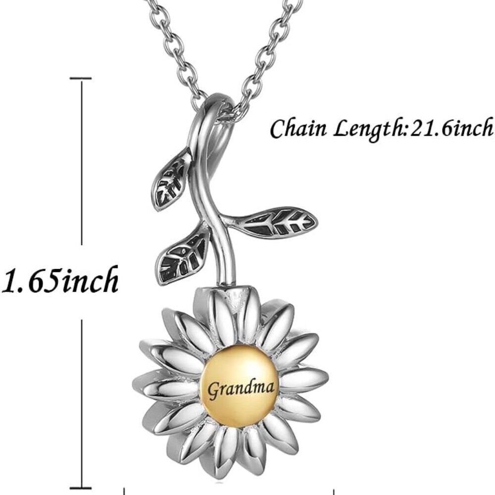 Sunflower Cremation Jewelry Stainless Steel Keepsake Urn Necklace for Women - Picture 2 of 6